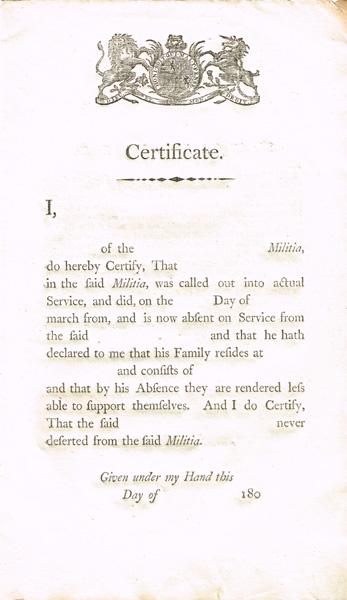 Circa 1800. Irish Militia Certificates. at Whyte's Auctions