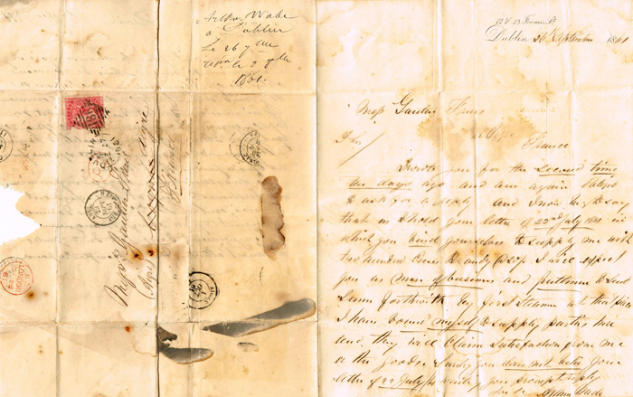 1823-1869 collection of letters within or to or from Ireland , all with postal markings and some with adhesive stamps. at Whyte's Auctions