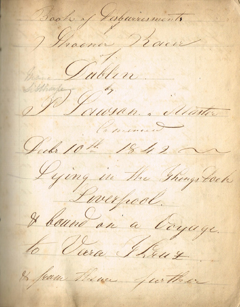 1842. A manuscript account book for the sailing ship Racer, a Dublin registered and owned transatlantic schooner. at Whyte's Auctions