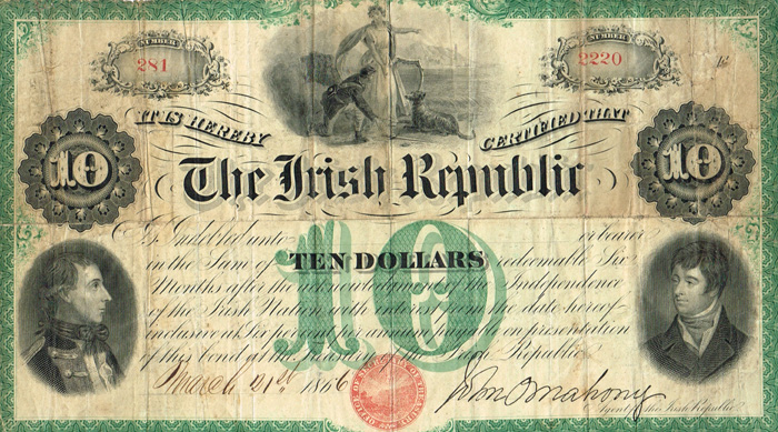 1866 (21 March) Fenian Bond: Irish Republic Ten Dollars at Whyte's Auctions