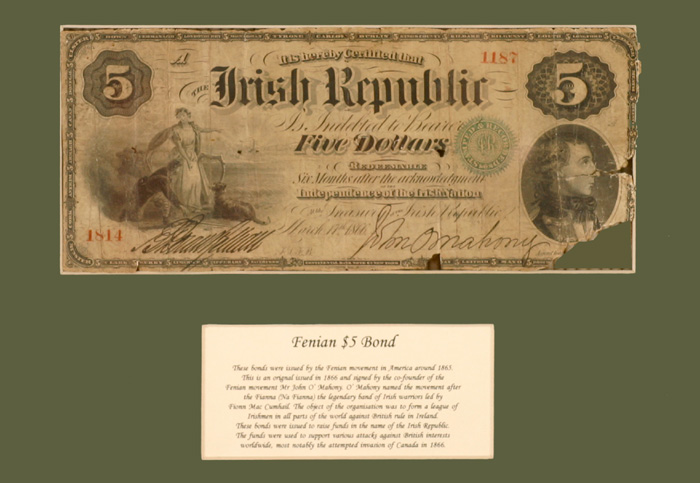 1866. Fenian Bond: Irish Republic Five Dollars signed John O'Mahony. at Whyte's Auctions
