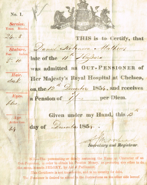 19th century military documents Private Daniel Robinson Mathews at Whyte's Auctions