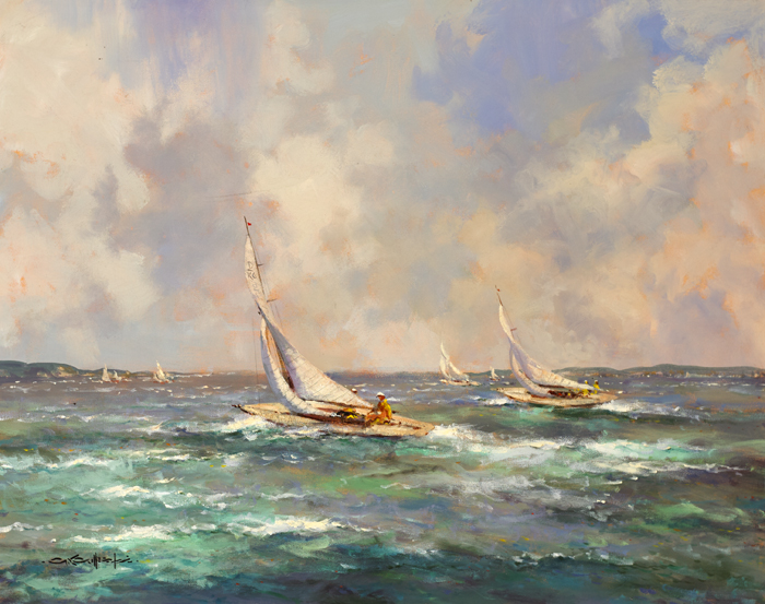 RACE TO THE FINISH, YACHTS BELFAST LOUGH by George K. Gillespie RUA (1924-1995) at Whyte's Auctions