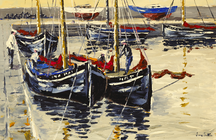 GALWAY HOOKERS BERTHED AT KINVARA PIER, COUNTY GALWAY by Ivan Sutton (b.1944) (b.1944) at Whyte's Auctions