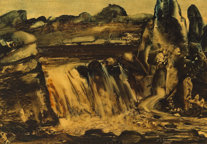 SALMON LEAP, CLADY RIVER, BUNBEG, COUNTY DONEGAL by Daniel O'Neill (1920-1974) at Whyte's Auctions