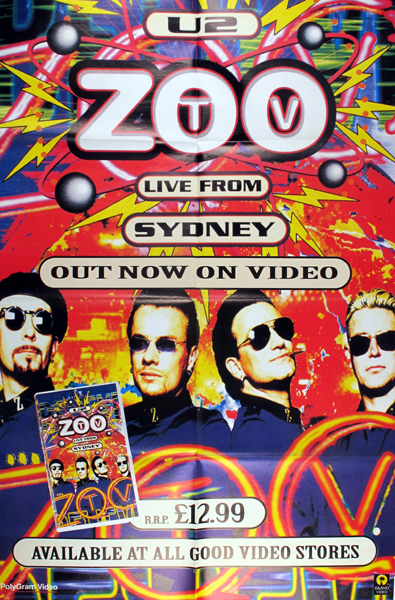U2, Zoo TV Live From Sydney" & "Achtung Baby". Promotional posters for the release of the videos." at Whyte's Auctions