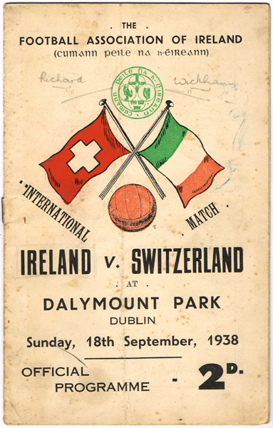 Football programme, Ireland v Switzerland 1938. at Whyte's Auctions