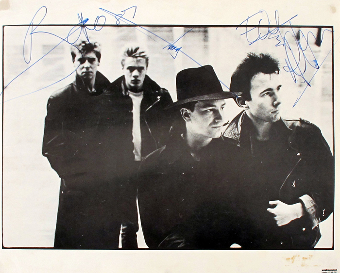 U2 signed promotional photograph at Whyte's Auctions