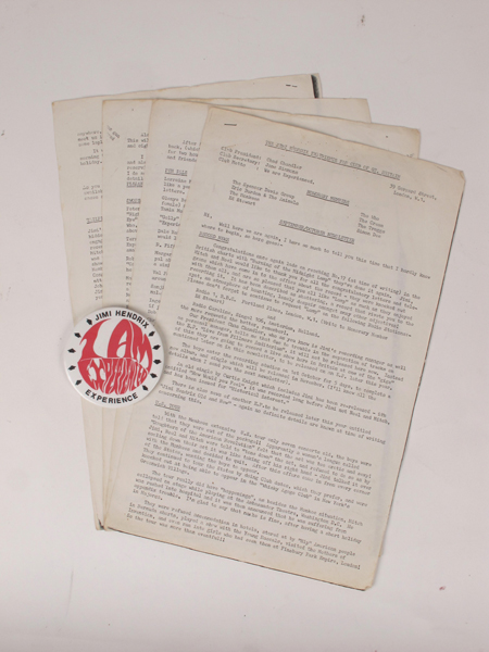 Jimi Hendrix Experience, Fan Club of Great Britain Newsletter and badge at Whyte's Auctions