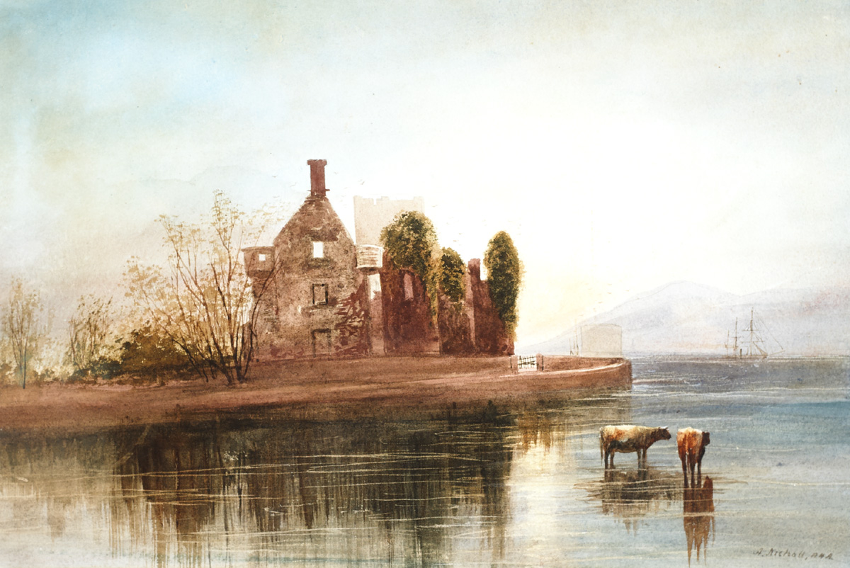MEDIEVAL CARMELITE FRIARY, RATHMULLAN, COUNTY DONEGAL by Andrew Nicholl sold for 900 at Whyte's Auctions