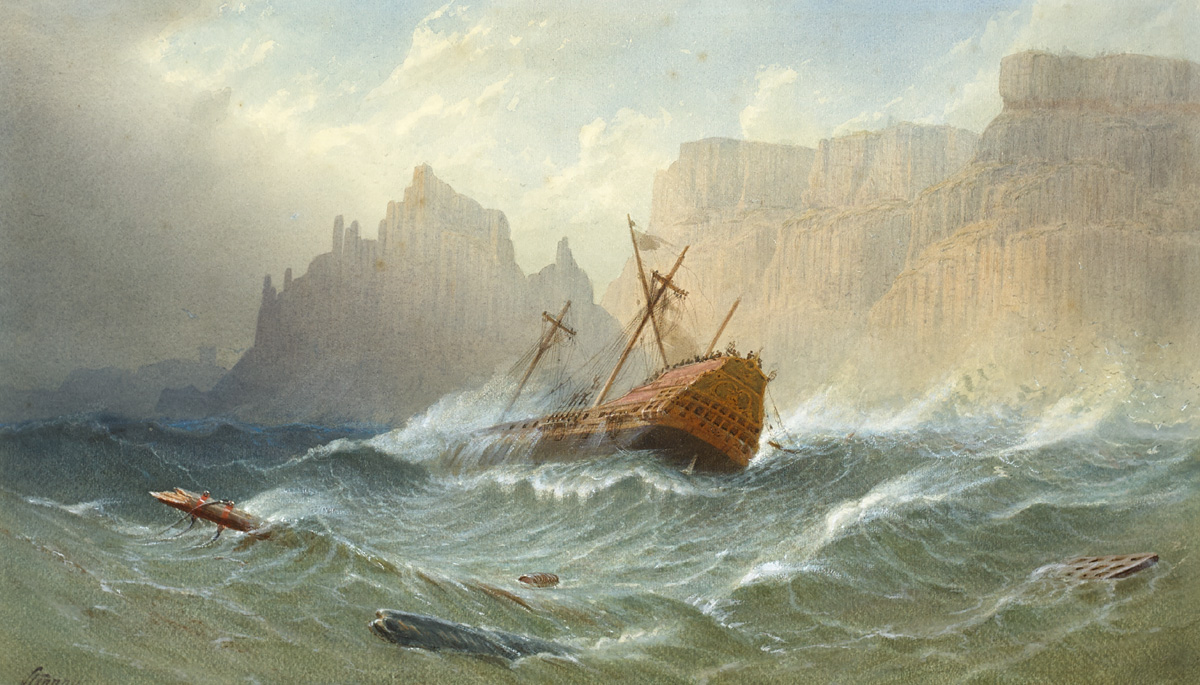 SHIP FOUNDERING OFF THE GIANT'S CAUSEWAY, COUNTY ANTRIM by Anthony Carey Stannus (1830-1919) at Whyte's Auctions