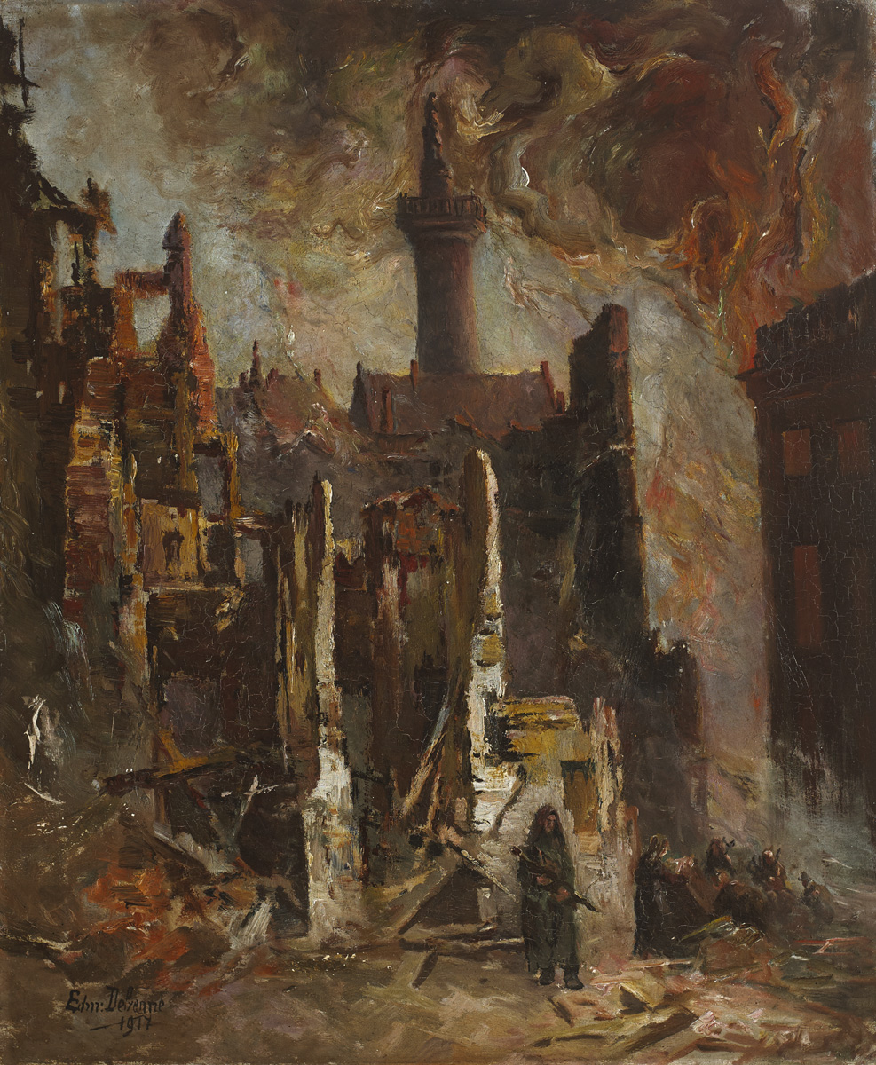 HENRY STREET, DUBLIN, DURING THE 1916 RISING by Edmond Delrenne (Belgian, fl.1915-18)<R> at Whyte's Auctions