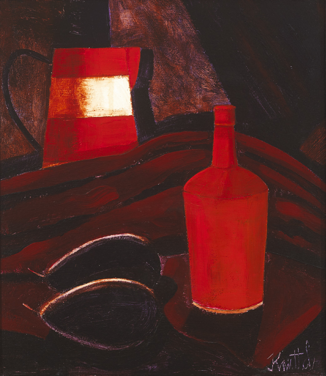 STILL LIFE WITH BOTTLE, JUG AND PLUMS by Graham Knuttel (b.1954) at Whyte's Auctions