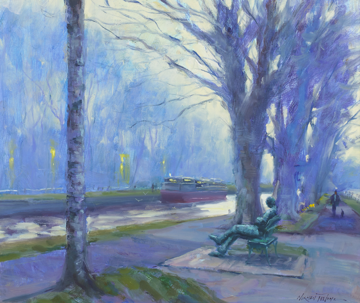 VIEW OF GRAND CANAL WITH PATRICK KAVANAGH STATUE by Norman Teeling sold for �1,600 at Whyte's Auctions