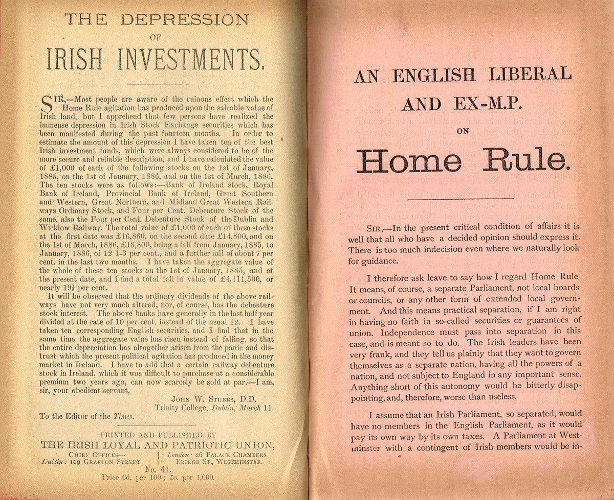 1880s Irish Loyal and Patriotic Union, political pamphlets. at Whyte's Auctions