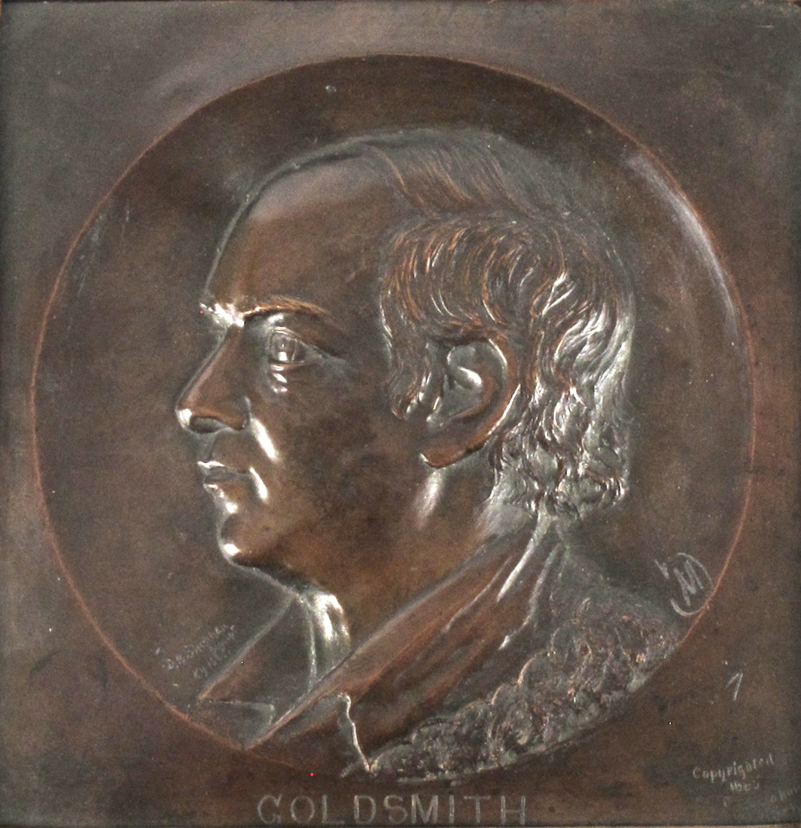 1885 Relief portrait of Oliver Goldsmith (1728-1774) by Denis B. Sheahan (fl.1870-1900) at Whyte's Auctions