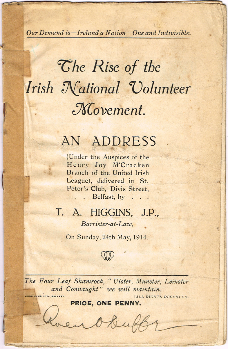 1914 The Rise of the Irish National Volunteer Movement, signed by Owen O'Duffy. at Whyte's Auctions