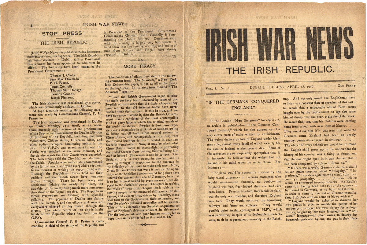 1916 (25 April) Irish War News No. 1 Vol. 1 first issue announcing the Rebellion at Whyte's Auctions