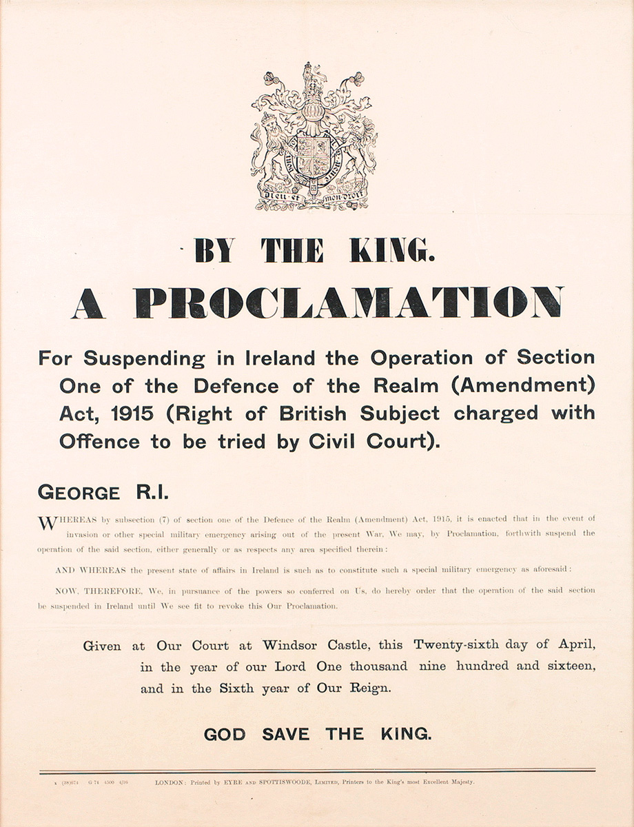 1916 (April 26) Proclamation of Martial Law in Ireland, poster. at Whyte's Auctions