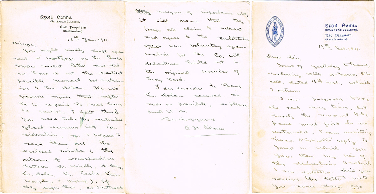 Padraig Pearse correspondence from St. Enda's College 15 January to 10 December 1911. at Whyte's Auctions