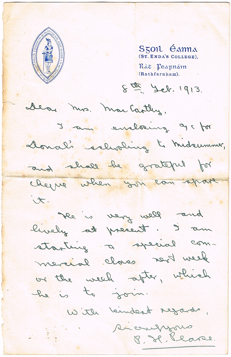 1913 (February 8) P.H. Pearse autograph letter at Whyte's Auctions
