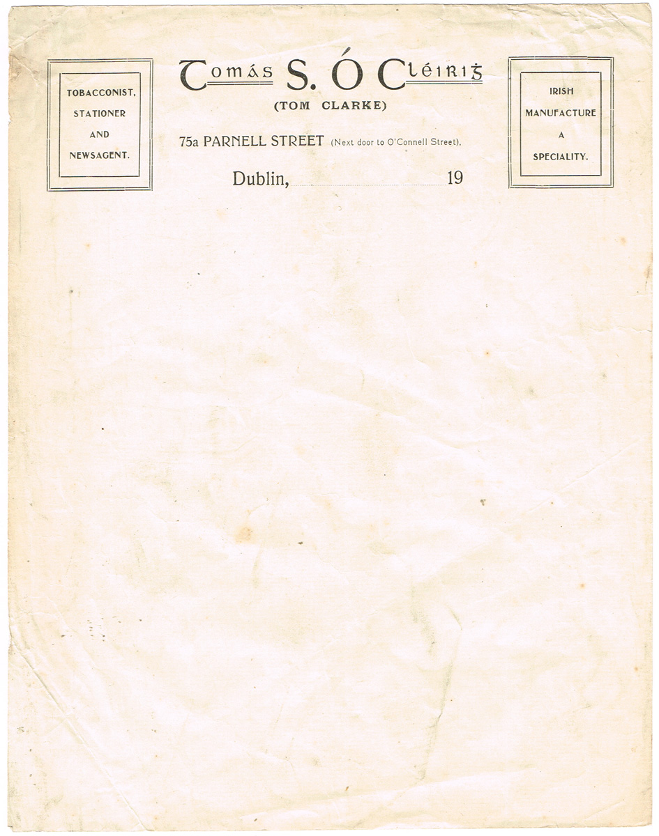 1916 Tom Clarke, letterhead paper at Whyte's Auctions