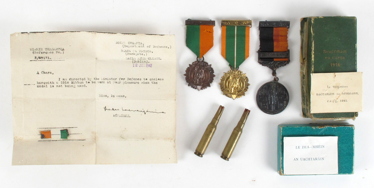 1916 Rising Service Medal, 1917-21 War of Independence Medal with Active Service bar, and 1966 Rising 50th Anniversary Medal at Whyte's Auctions