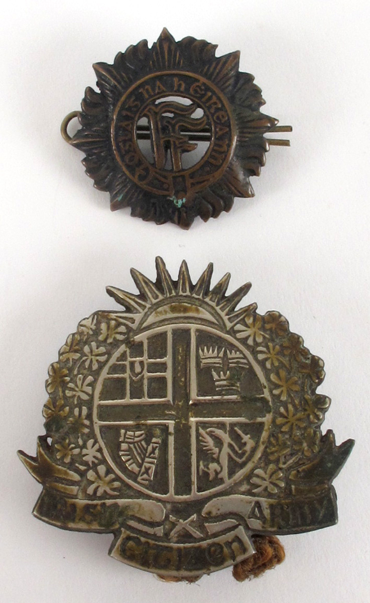1916 Irish Citizen Army uniform badge and an Irish Volunteer cap badge. at Whyte's Auctions