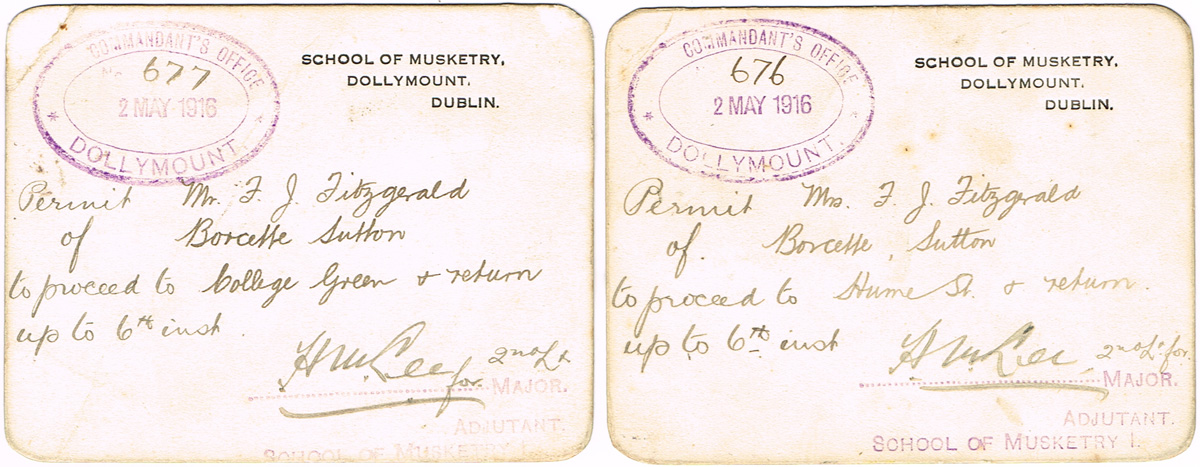 1916 (2 May) Travel Passes issued by the School of Musketry at Whyte's Auctions