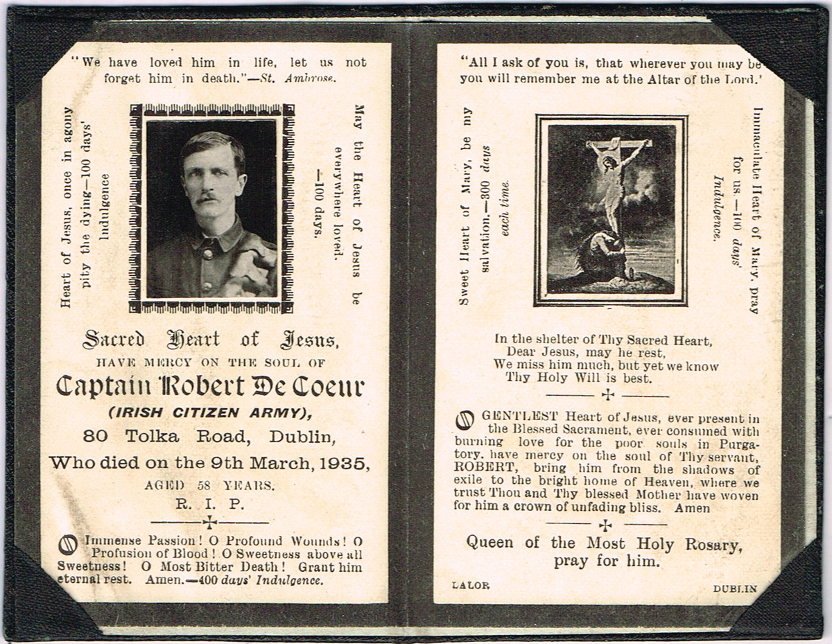 1916 - 1922 Memorial cards and postcards, Captain de Coeur, Captain Fahy et al. at Whyte's Auctions
