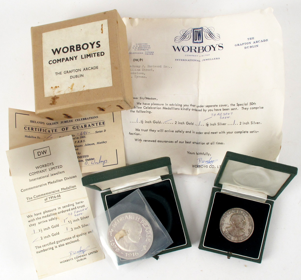 1966 Two Padraig Pearse silver commemorative medallions by Vincze. at Whyte's Auctions