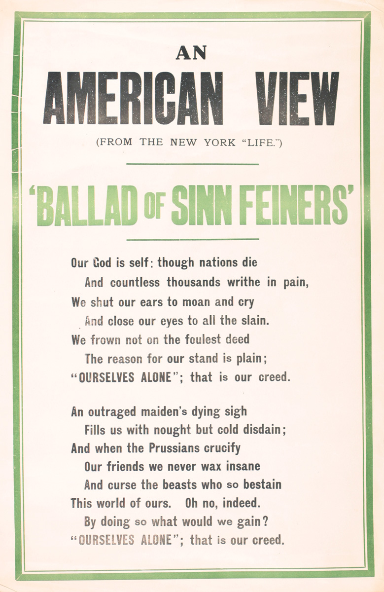 1918 Irish recruitment poster, An American View at Whyte's Auctions