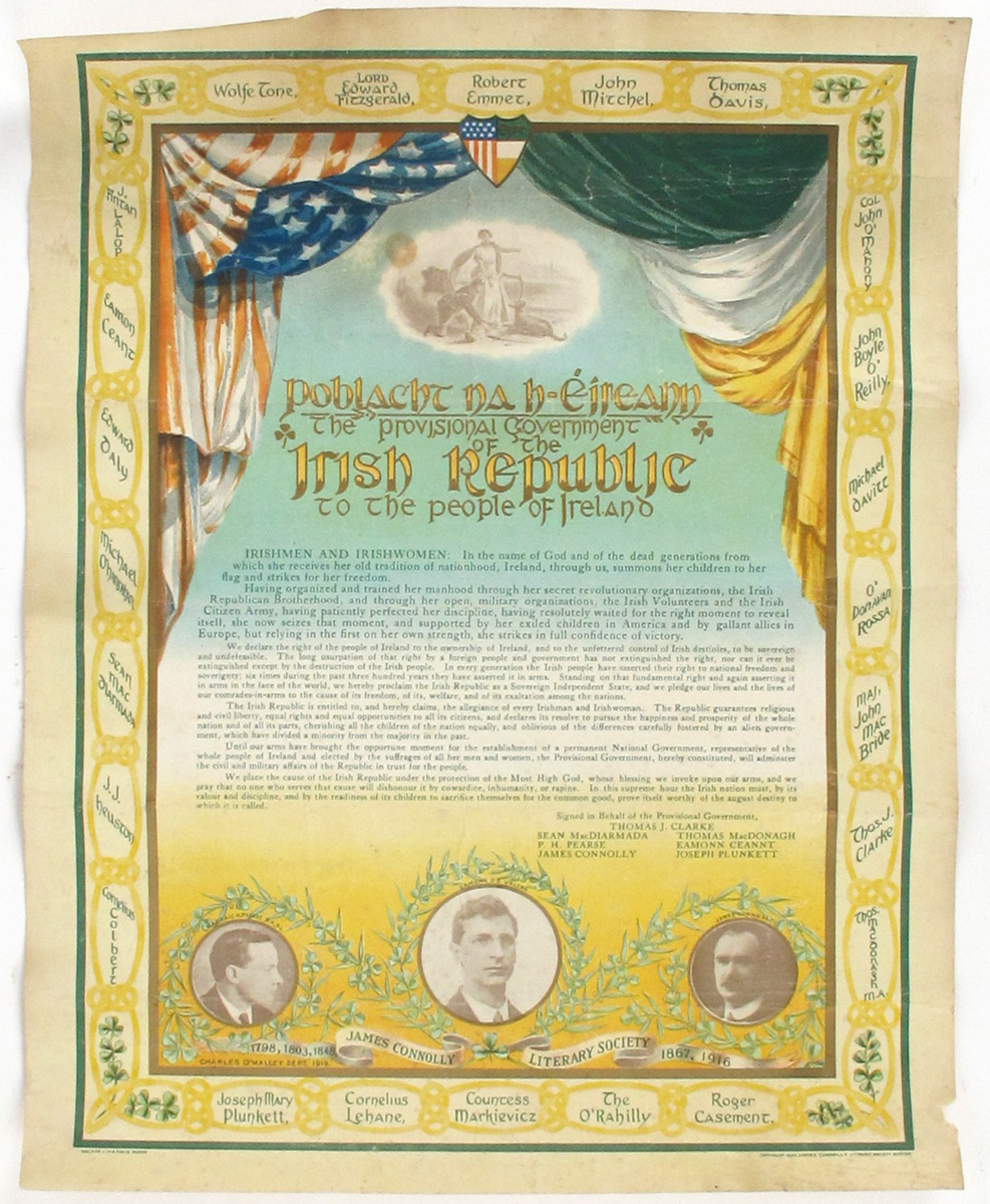 1920, Proclamation of the Irish Republic published in Boston at Whyte's Auctions