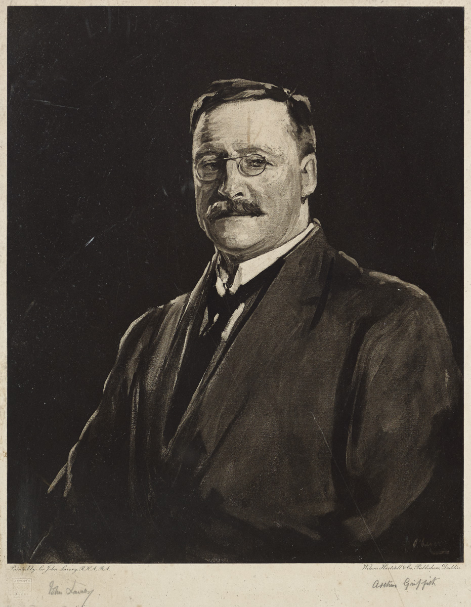 1921: Arthur Griffith, Sir John Lavery lithograph print, signed by both. at Whyte's Auctions