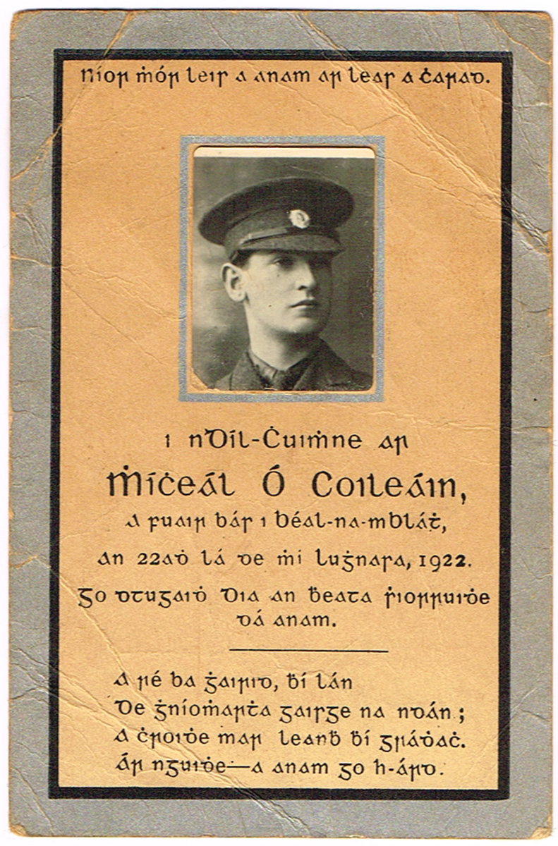 1922 Michael Collins memorial card at Whyte's Auctions
