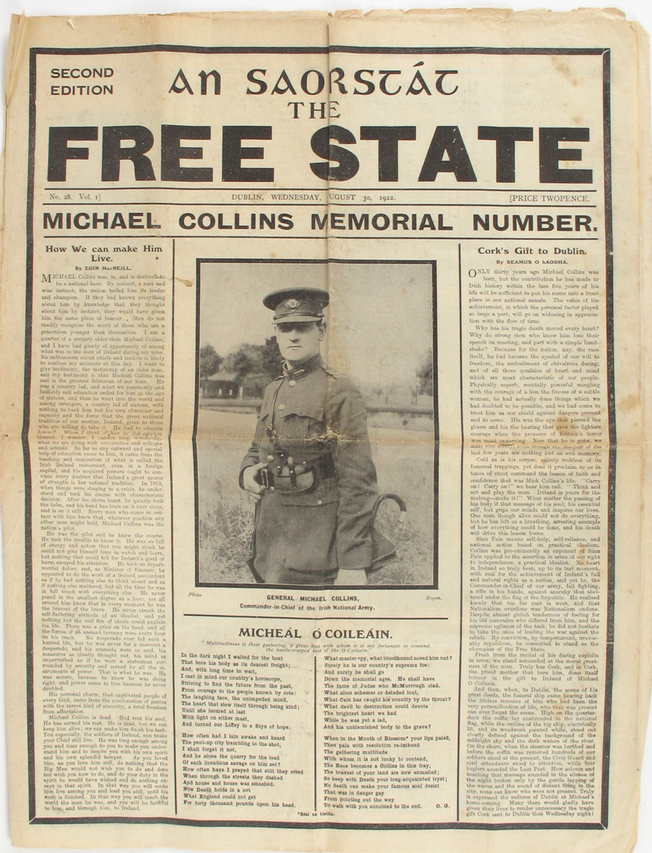 1922 (August 30) An Saorstat, The Free State, Michael Collins memorial issue. at Whyte's Auctions