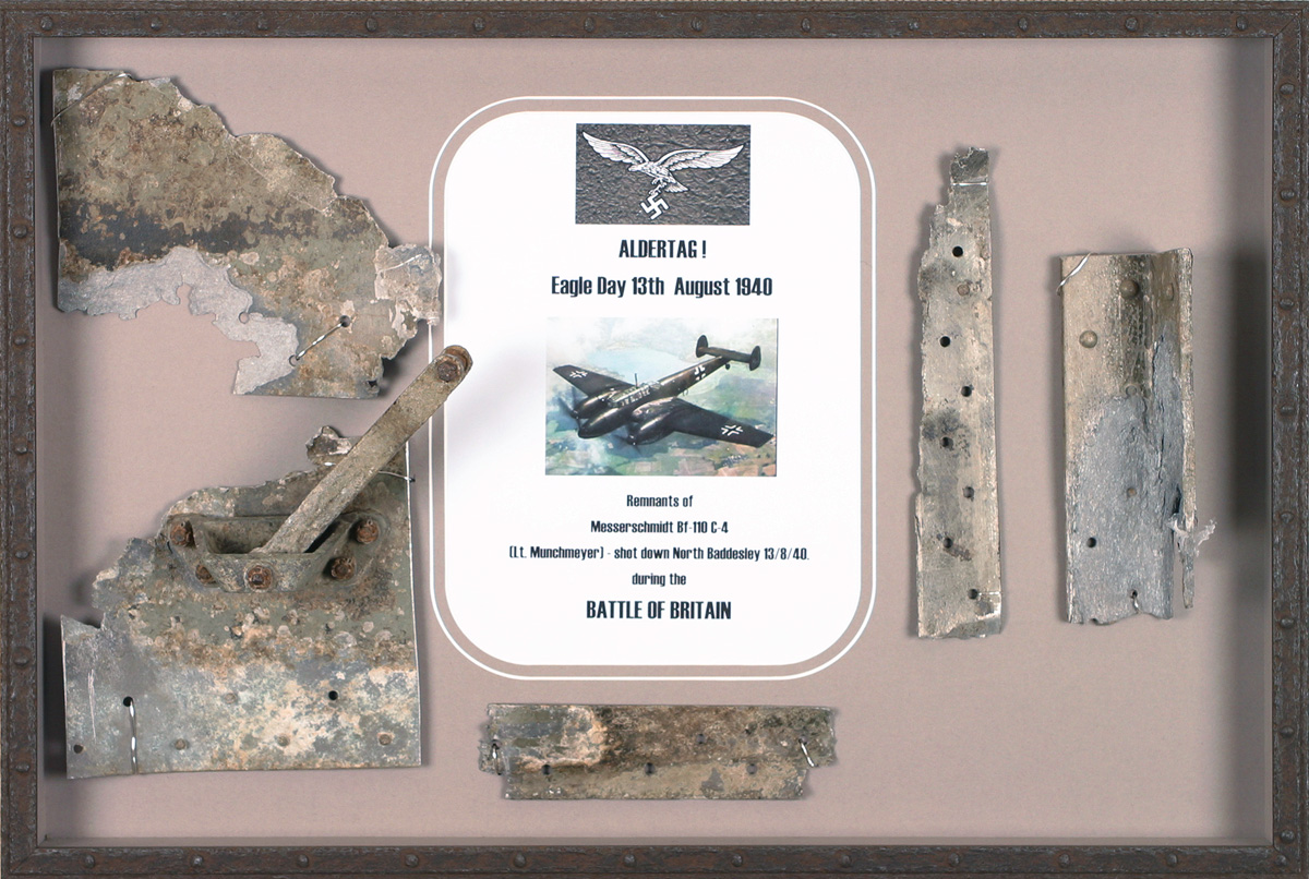 1940 (August 10) Battle of Britain, fragments of an identified Messerschmitt Bf 110C shot down on Adlertag!" day." at Whyte's Auctions