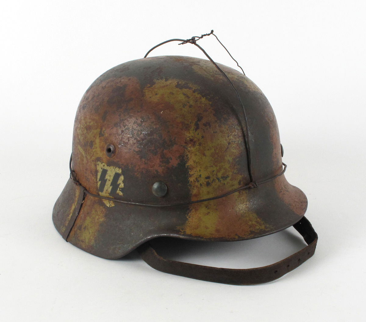 1939 - 1945 German SS single decal camouflage helmet. at Whyte's Auctions