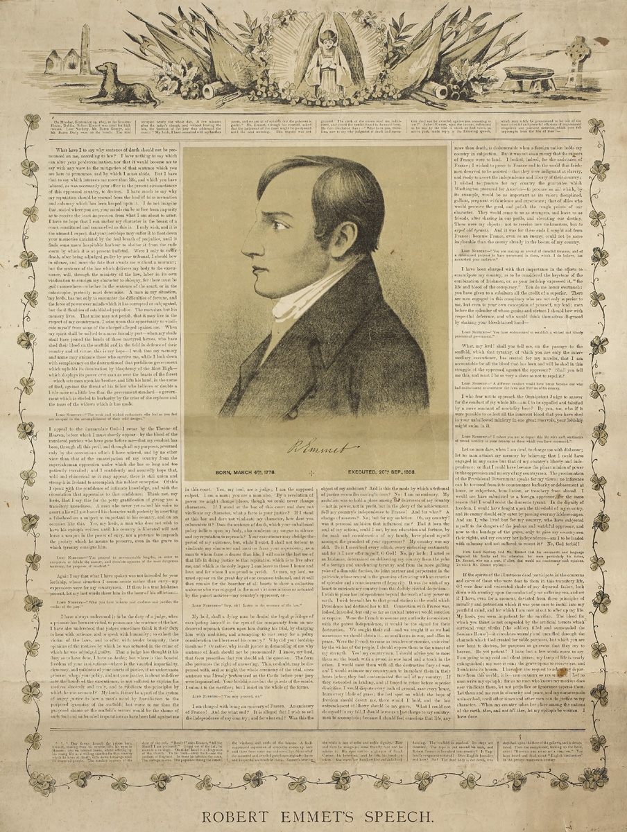 1853 A commemorative print for the 50th Anniversary of Robert Emmet's execution. at Whyte's Auctions