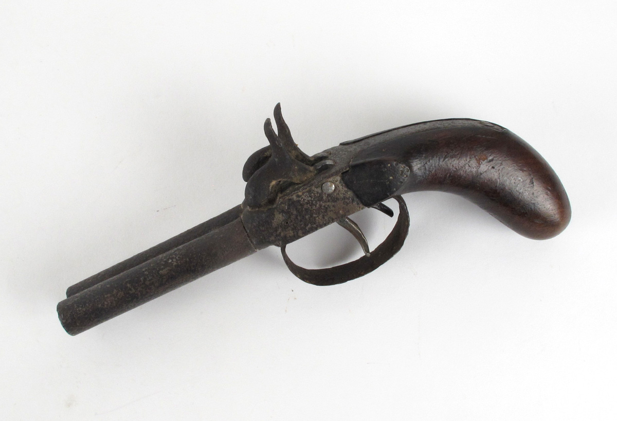 Early 19th century, double-barrelled percussion pistol. at Whyte's Auctions