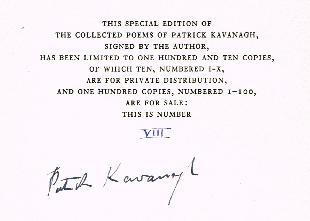 Kavanagh, Patrick. Collected Poems, a special signed limited edition at Whyte's Auctions