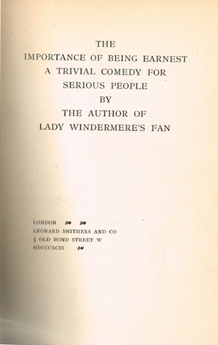 Wilde, Oscar. The Importance of Being Earnest: at Whyte's Auctions