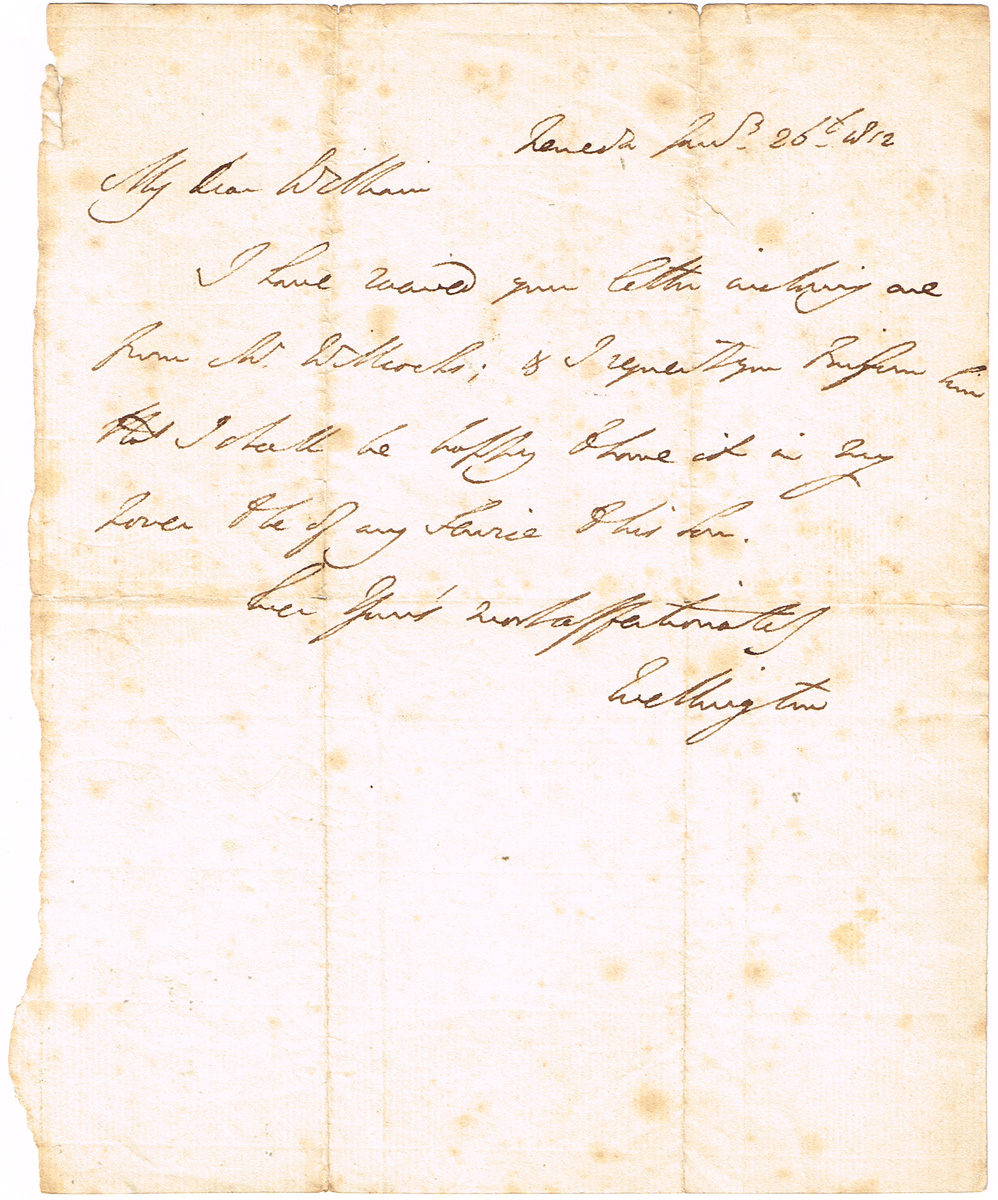 1812 letter from Viscount Wellington in Spain at Whyte's Auctions