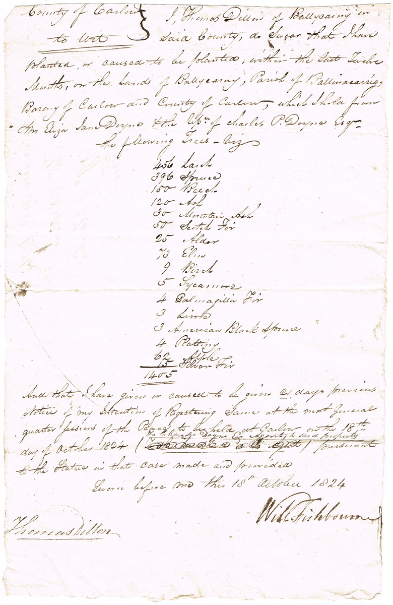1821 - 1829, Carlow, reforestation scheme. at Whyte's Auctions