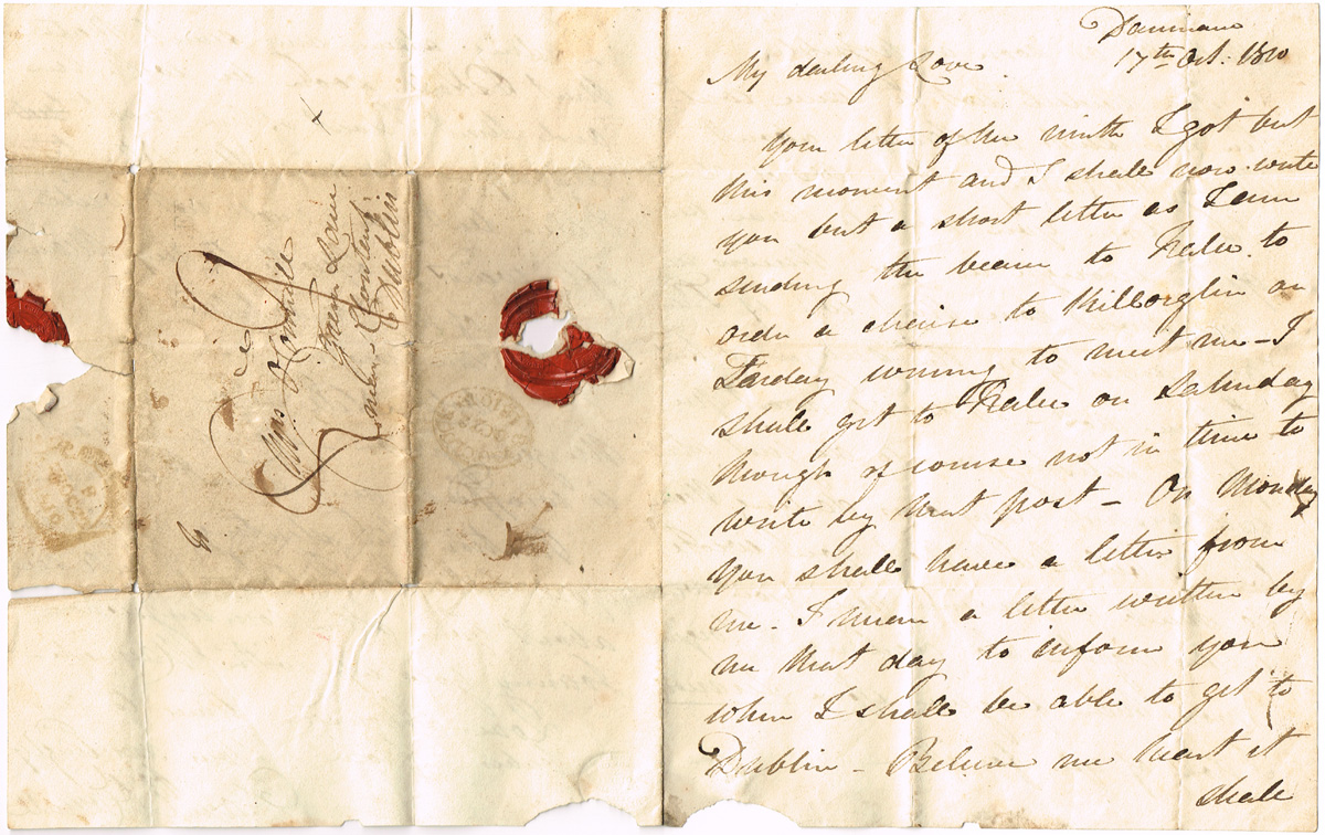 1820 (Oct 17) Letter from Daniel O'Connell to his wife. at Whyte's Auctions