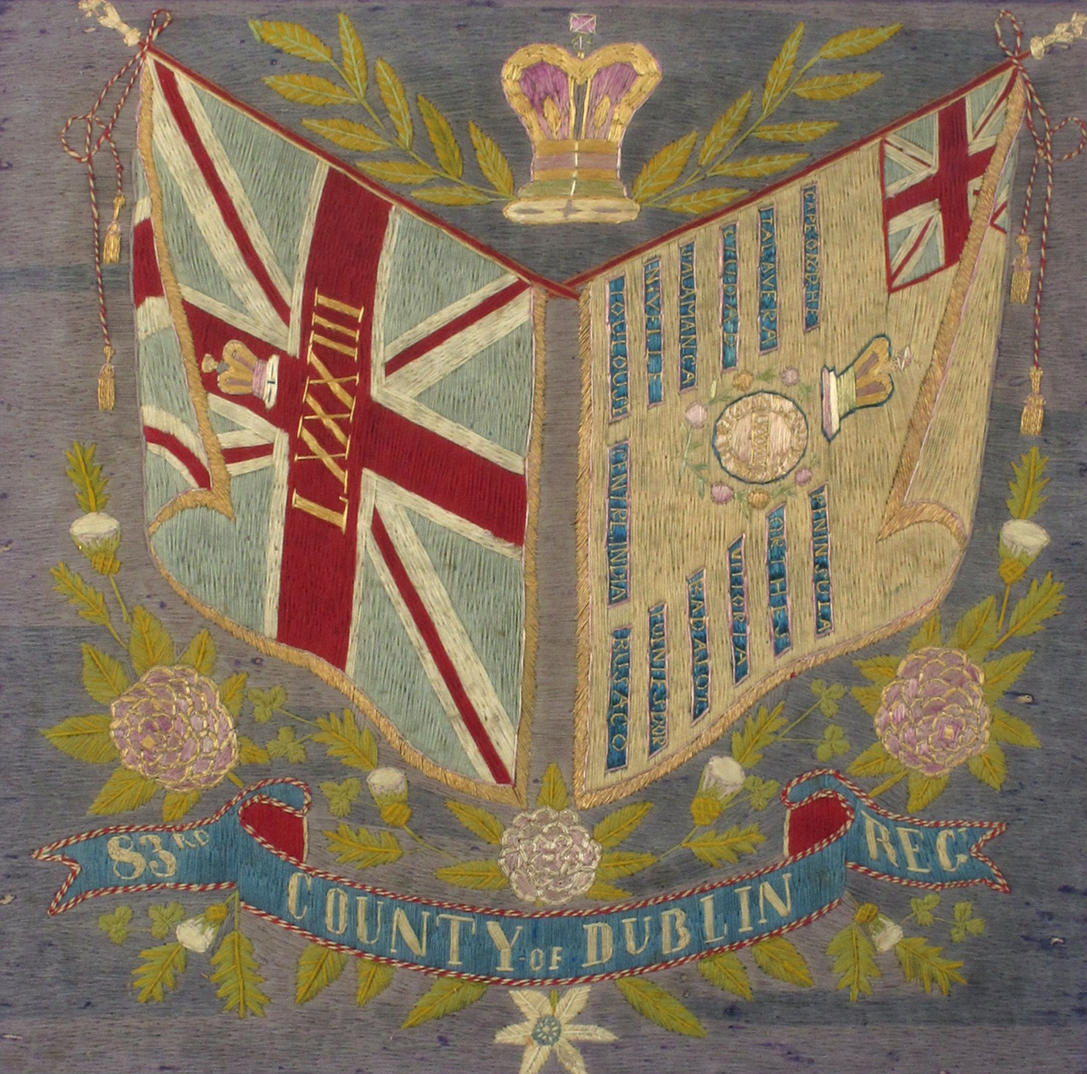 Circa 1830, 83rd County of Dublin Regiment, needlework panel. at Whyte's Auctions