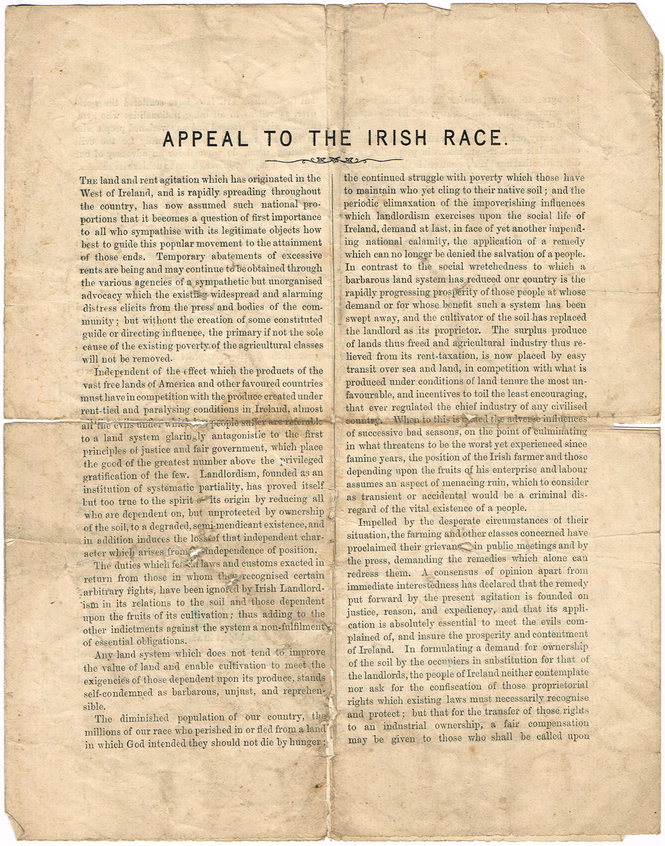 Appeal to the Irish Race - printed document at Whyte's Auctions
