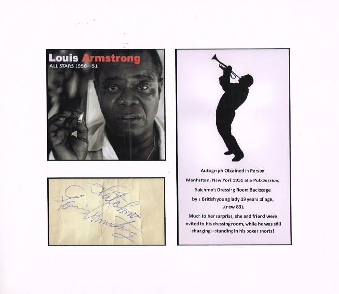 Louis Armstrong, autograph signature. at Whyte's Auctions