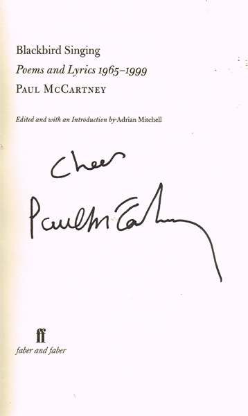 Paul McCartney, Blackbird Singing: Poems and Lyrics 1965-1999. at Whyte's Auctions