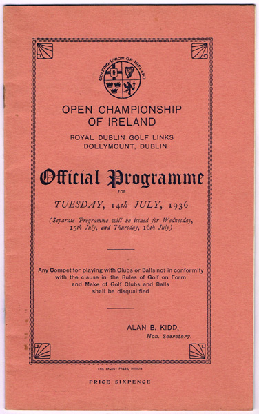 Golf, 1936 Irish Open programme at Whyte's Auctions